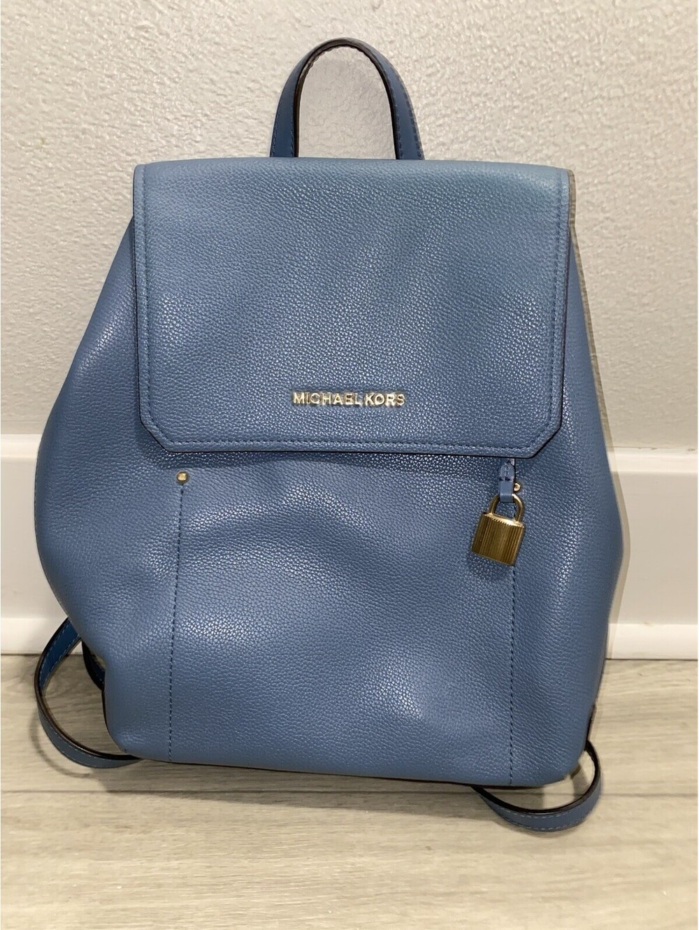 Authentic Michael Kors Hayes Genuine Leather Medium Blue Backpack